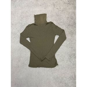 Michael Stars Womens Rib Stretch Turtle Neck Lightweight Top Green Medium NWOT